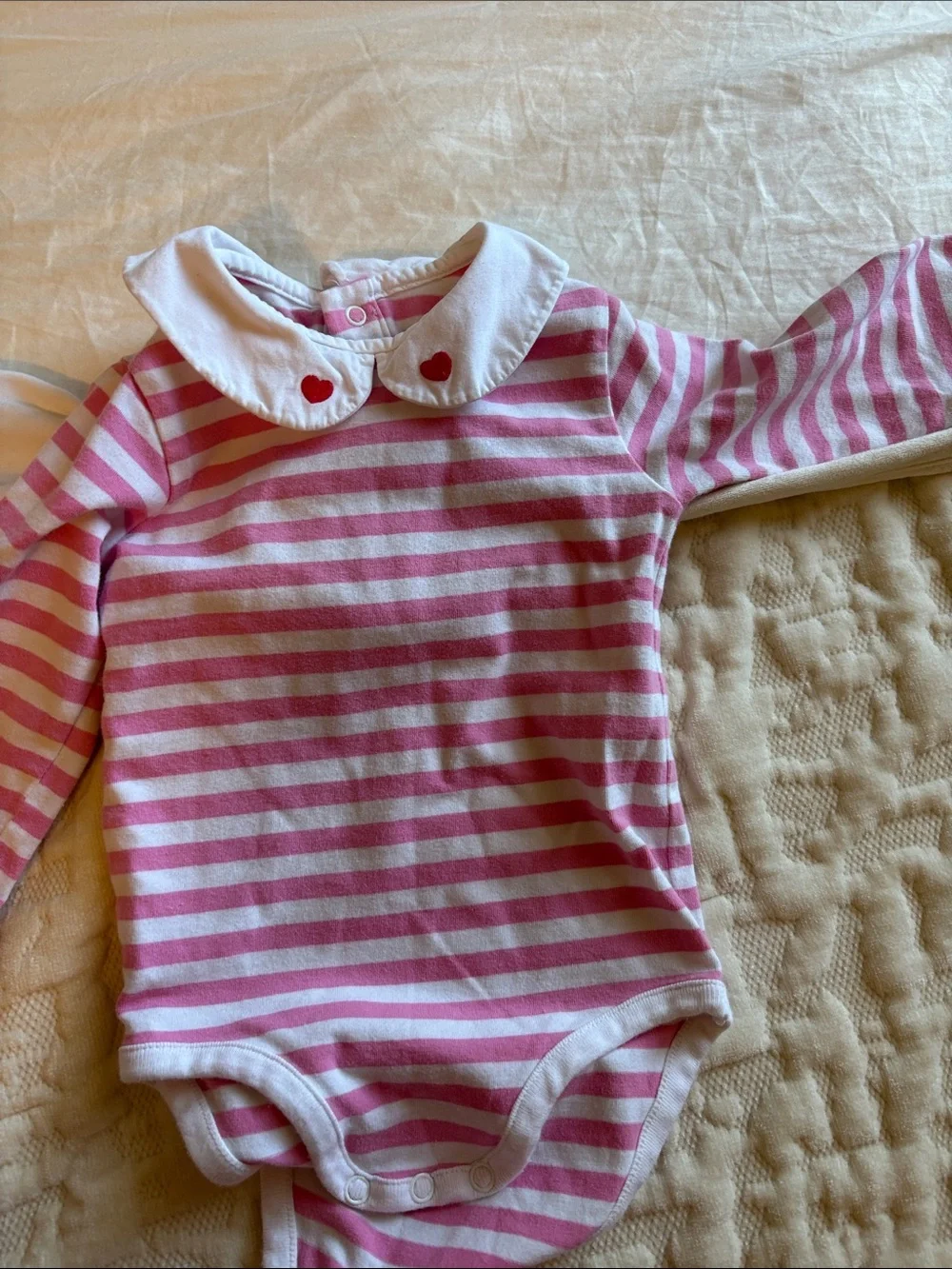Pink & White Striped Long-Sleeve Baby One-Piece with Peter Pan Collar jacadi